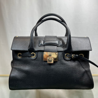 JIMMY CHOO Black Grained Calfskin Top Handle Tote Bag