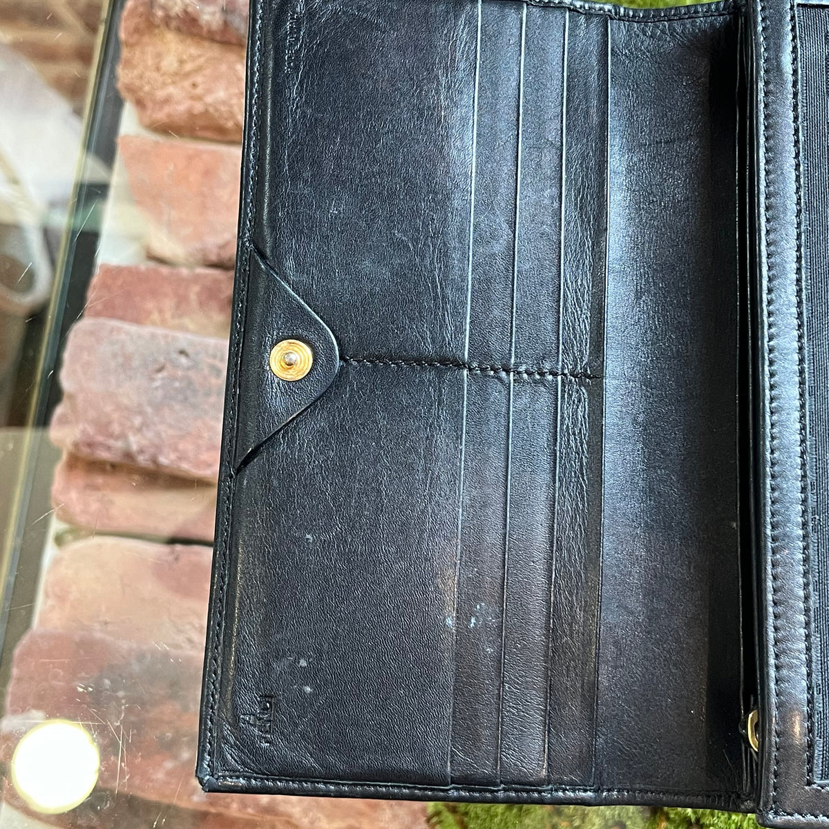 FENDI Black Zucchino Canvas &amp; Leather Trim Wallet