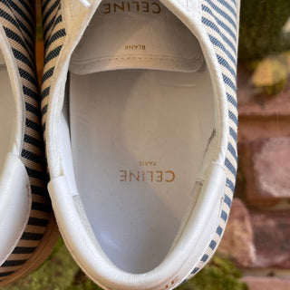CELINE Blue White Stripe Canvas Sneakers SZ38(8US)