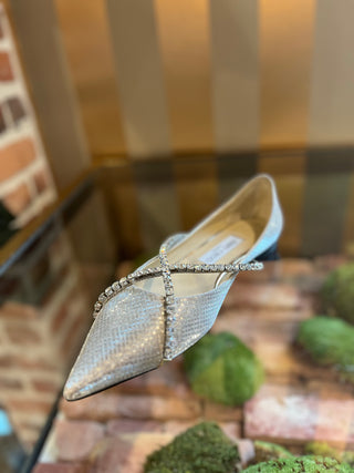 JIMMY CHOO Silver Leather Genevi Flat Sz39