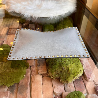 VALENTINO Gray Pebbled Calfskin Large Rockstud Zip Clutch