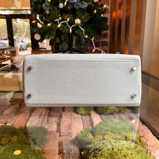 HERMES Kelly 28 Bleu Lin Clemence Retourne Top Handle Bag