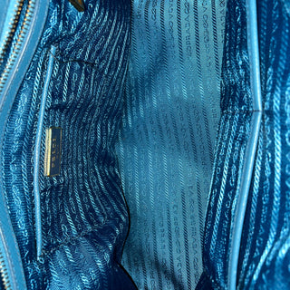 PRADA Blue Saffiano Lux Leather Tote Bag