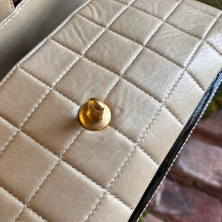 CHANEL East West Chocolate Bar Flap Beige Lambskin Patent Shoulder Bag