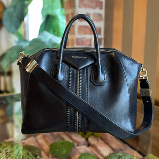 GIVENCHY Antigona Medium Black Leather Zippered Tote Bag