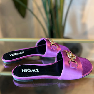 VERSACE Medusa '95 Purple Satin Slides SZ 37.5(7.5US)
