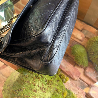 SAINT LAURENT Niki Medium Blue Crinkled Leather Monogram Shoulder Bag