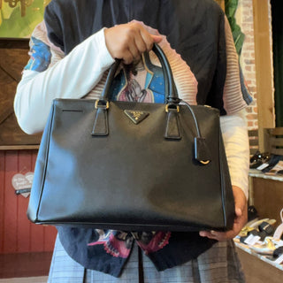 PRADA Small Black Saffiano Lux Leather Tote Bag