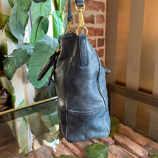 PRADA Blue Vitello Shine Open Convertible Tote
