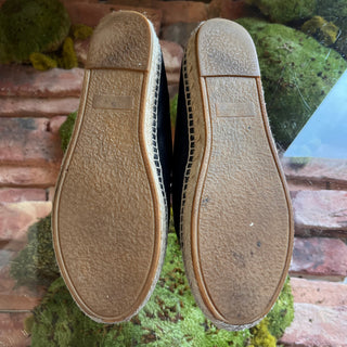 SAINT LAURENT Black Lambskin Leather YSL Espadrilles SZ 37.5 (US 7.5)