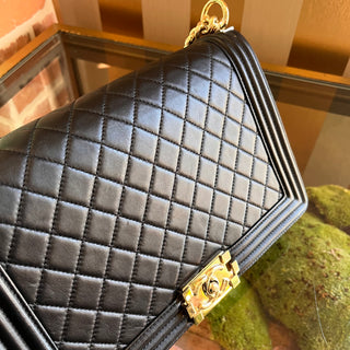 CHANEL Boy Medium Black Lambskin Shoulder Bag