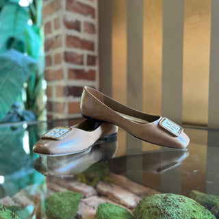 TORY BURCH Georgia Almond Flour Double T Leather Flats SZ 8