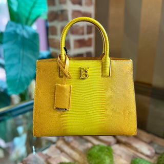 BURBERRY Frances Mini Yellow Lizard Embossed Leather Tote Bag