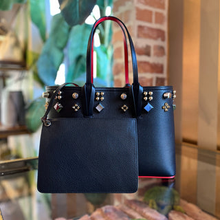 CHRISTIAN LOUBOUTIN Cabatta Small Spikes East West Black Leather Tote