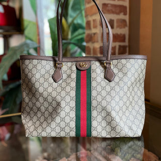 GUCCI Ophidia Medium Beige Brown GG Supreme Canvas Tote