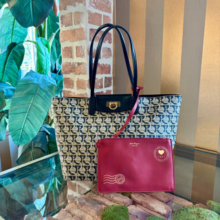 FERRAGAMO Leather Trim Coated Canvas Tote Bag