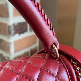 CHANEL Boy Red Quilted Calfskin Leather Top Handle Bag