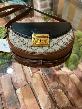 GUCCI Small Padlock GG Supreme Monogram Calfskin Messenger Shoulder Bag