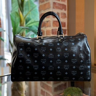 MCM Black Visetos Monogram Canvas Satchel Duffel