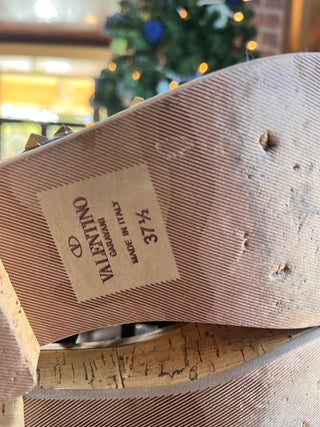 VALENTINO  Navy Blue Rockstud Cork Sandals SZ 37.5