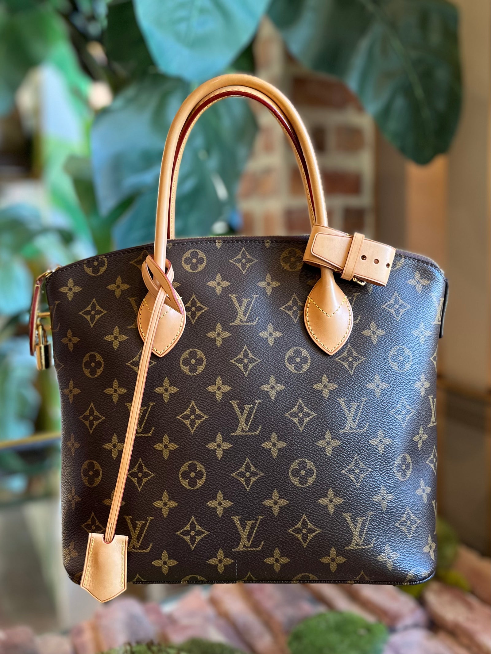 Louis Vuitton Pink Leather and Brown Monogram Canvas Lockit Double