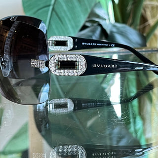 BVLGARI 6054-B-M Black Crystal Embellished Gradient Shield Sunglasses