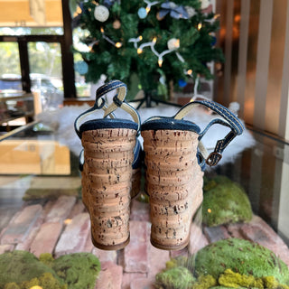 CHANEL Denim Camellia Cork Wedges SZ38.5(8.5US)