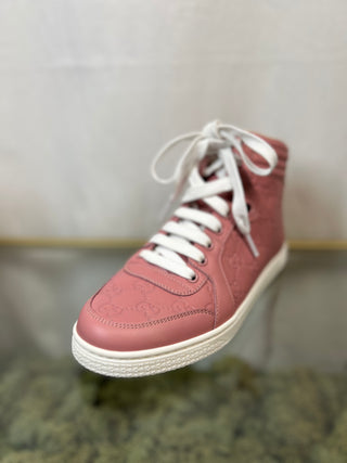 GUCCI Hightop Signature Rose Bab Pink Leather Sneakers SZ 36