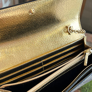 GUCCI GG Marmont Bicolor Gold Canvas Wallet on Chain