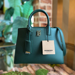 BURBERRY Frances Mini Vine Green Grainy Calfskin Tote Bag