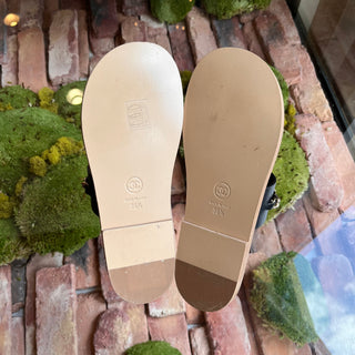 CHANEL Black Leather Chain Thong Sandals SZ36.5(6.5)