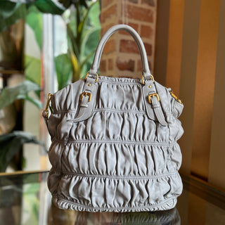 PRADA Gray Nappa Gaufre 2-Way Leather Tote Bag