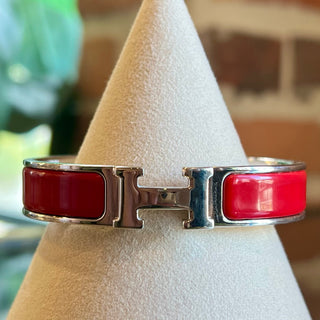 HERMES Clic H Rouge Vif Enamel Palladium Narrow Bracelet