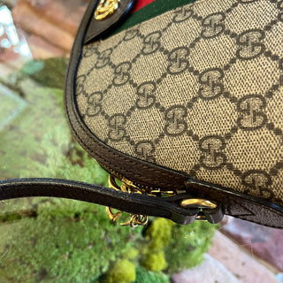 GUCCI Ophidia Web Small Beige Brown Leather Crossbody Bag