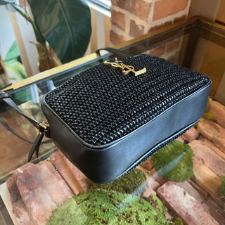 SAINT LAURENT Lou Black Raffia Camera Crossbody