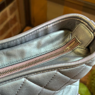 CHANEL Small Gabrielle Blue Iridescent Quilted Calfskin Leather Hobo Bag