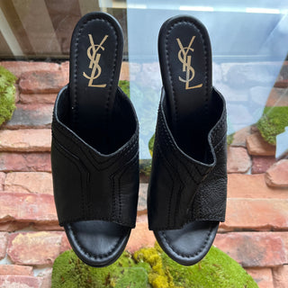 SAINT LAURENT Black Leather Wooden Platform Heels SZ 41 (US 11)