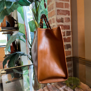 FENDI Sunshine Shopper Medium Brown Smooth Calfskin Embossed Leather Tote