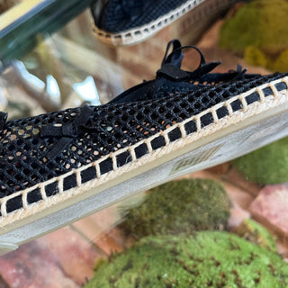 TORY BURCH Black Mesh Mini Bow Flats SZ11