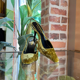 SAINT LAURENT Blade 90 Senape Velvet Slingback Heels SZ38(8US)