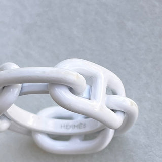 HERMES White Enamel Chain De Ancre Scarf Ring