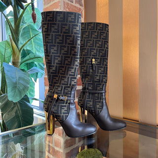 FENDI Zucca Brown/Black Canvas Boots SZ 36.5 (US 6.5)