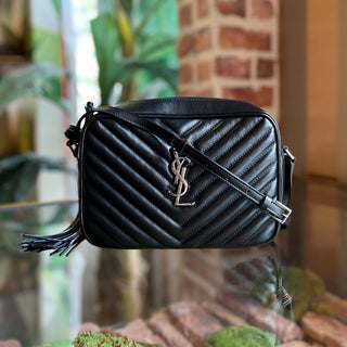 SAINT LAURENT Lou Black Matelassé Monogram Calfskin Leather Camera Bag