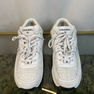 CHANEL Tweed Glitter Trainers Women's SZ 42