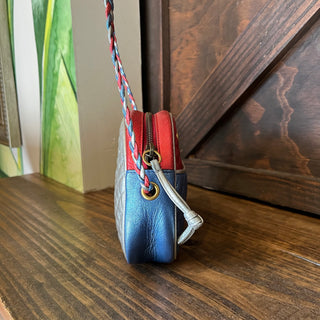 GUCCI Trapuntata Mini Blue Red Quilted Metallic Leather Crossbody Bag