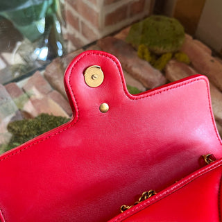 GUCCI GG Marmont Mini Red Matelassé Double G Studs Torchon Shoulder Bag