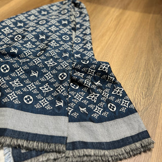 LOUIS VUITTON "Since 1854" Blue Silk/Wool Scarf