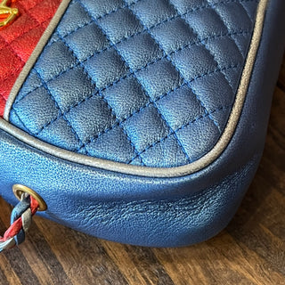 GUCCI Trapuntata Mini Blue Red Quilted Metallic Leather Crossbody Bag