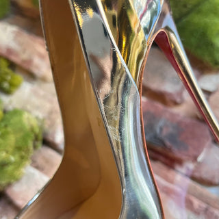 LOUBOUTIN Eklectica 85 Silver/Gold Patent Leather Pumps SZ 38.5 (US 8.5)