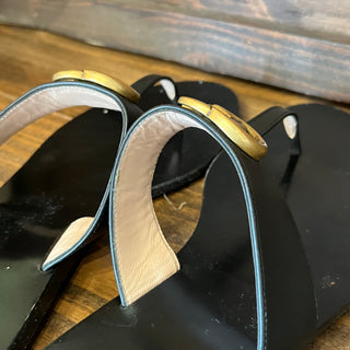 GUCCI Black Calfskin GG Marmont Thong Sandals SZ40.5(10.5US)